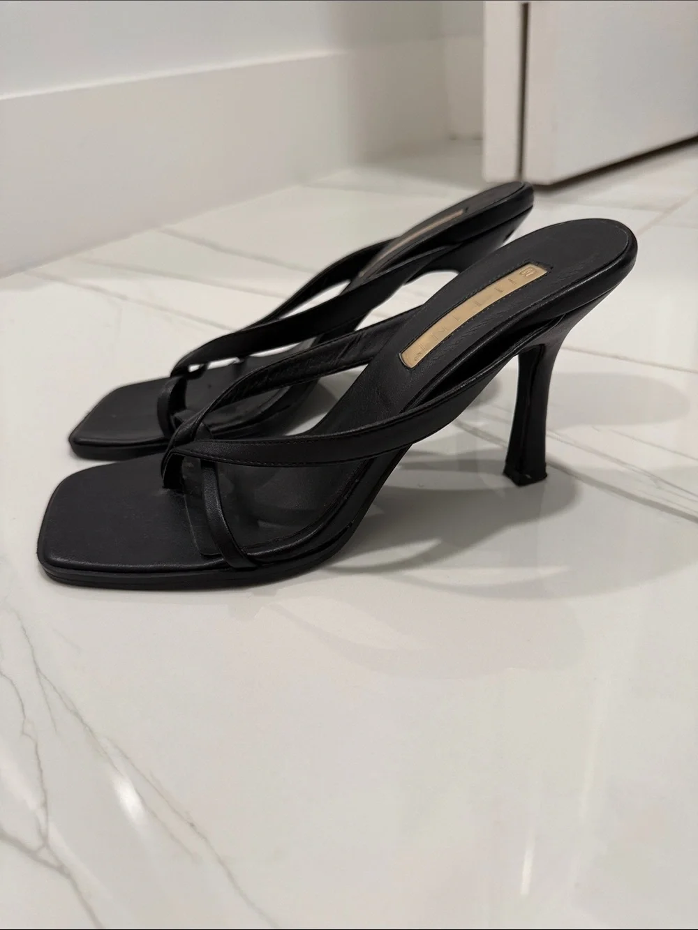 Billini Black Strappy Square-Toe Heel Sandal